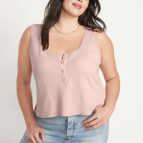 XXL - Old Navy | Thermal-Knit Cropped Henley Tank Top - Picture 1 of 6